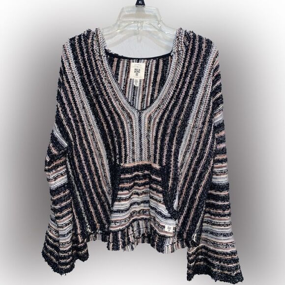 Billabong Baja Beach Hooded Sweater Black White Blush Pink Size Medium - Picture 1 of 5